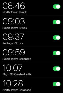 Alarms set on phone